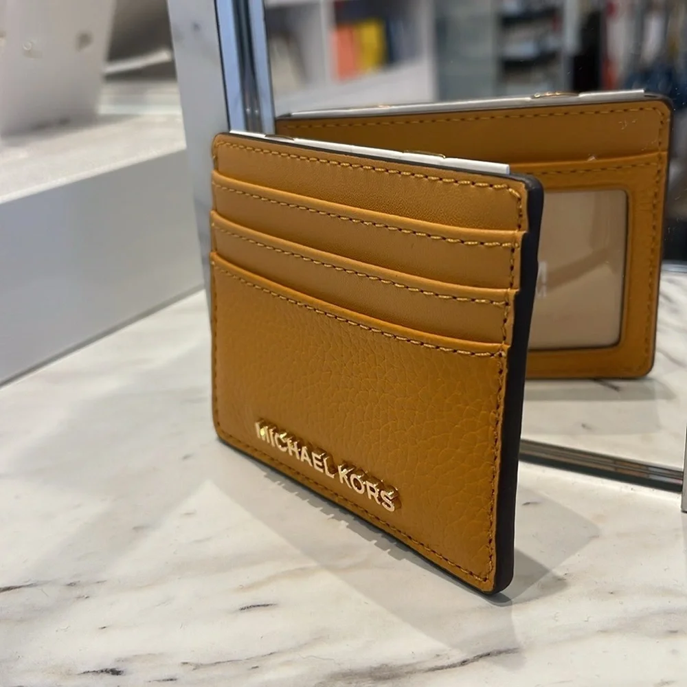 MICHAEL KORS Large Pebbled Leather Card Holder Case Cider NWT